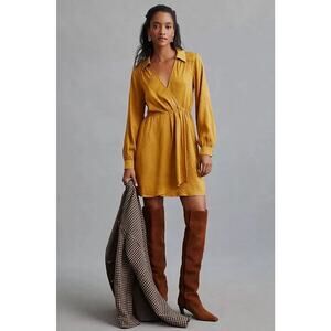 Anthropologie Yellow Gold Metallic Leopard Long Sleeve Mini Dress Size Small
